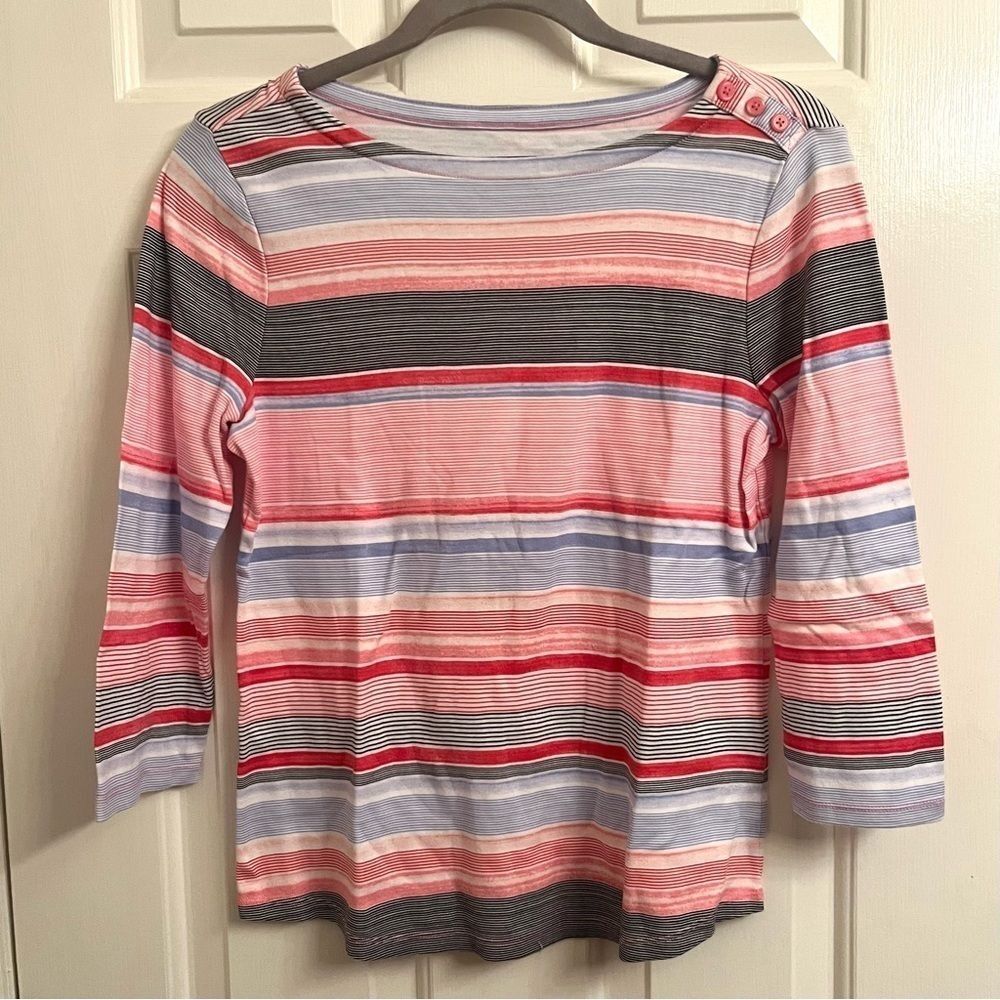 Spring Striped Boat Neck 3/4 Sleeve Tee